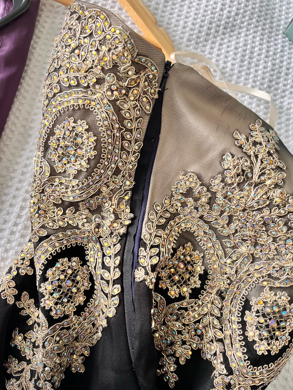 Black and Gold Strapless Beaded Mermaid Grad Dress - Size 2 - Picture 12 of 17
